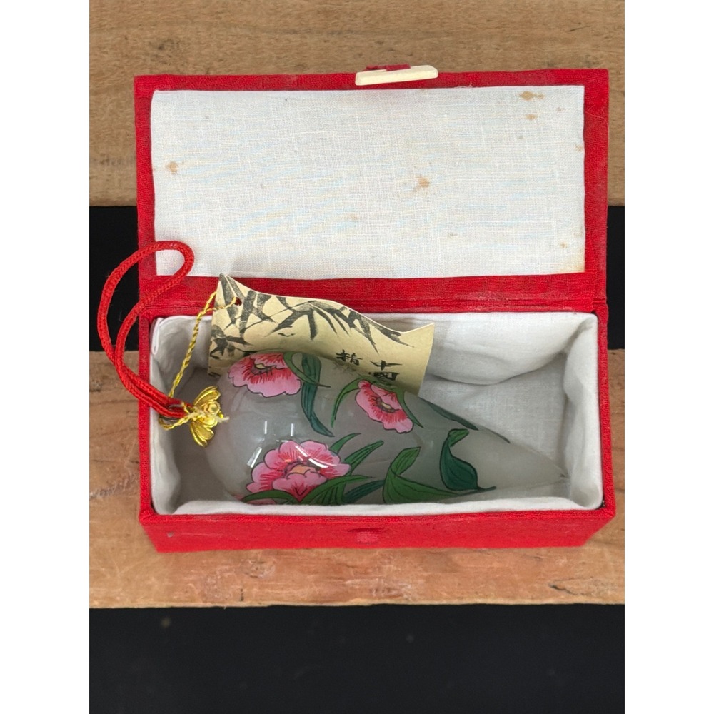 Midwest of Cannon Falls Chinese Reverse Painted Glass Floral Ornament with Box